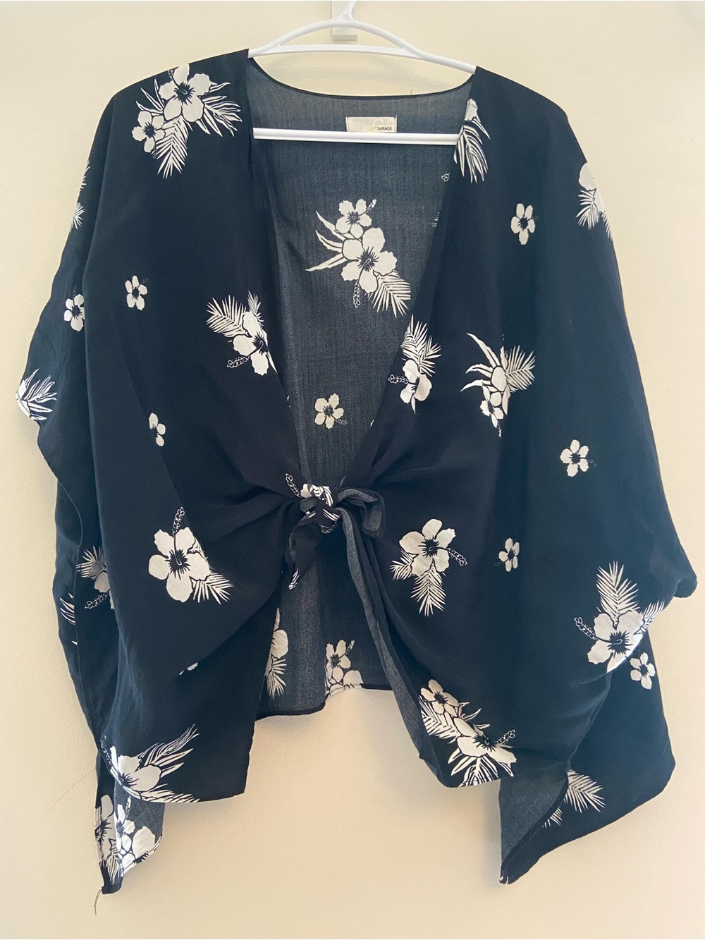 Garage Black Floral Tie-Front Cape